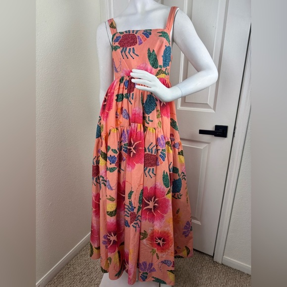 Farm Rio Tropical Dress Midi Maxi Fit & Flare Straps Tiered Ruffles XS. - Picture 2 of 13